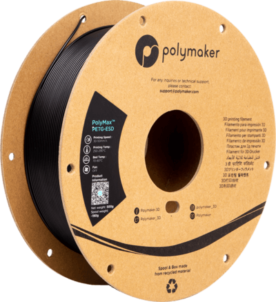 polymaker polymax tough petg esd Filamento per stampa 3D con ottime proprietà di dissipazione elettrostatica, con composizione in nanotubi di carbonio.