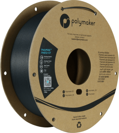 polymaker polymide pa612 cf Filamento per stampa 3D in nylon rinforzato con fibra di carbonio, più rigido del PA6-CF in condizioni di bagnato.